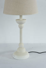 Load image into Gallery viewer, Pair White Turned Column Table Lamps Cream Finish Linen Shades 25 Inch