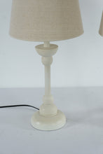 Load image into Gallery viewer, Pair White Turned Column Table Lamps Cream Finish Linen Shades 25 Inch