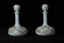 Load image into Gallery viewer, Pair of Painted Milk Glass Decanters / Cologne