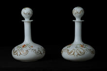 Load image into Gallery viewer, Pair of Painted Milk Glass Decanters / Cologne
