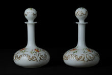 Load image into Gallery viewer, Pair of Painted Milk Glass Decanters / Cologne
