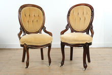 Load image into Gallery viewer, Pair of Victorian Style Tufted Parlor Chairs with Velvet Velour Upholstery