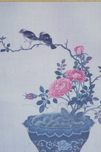 Load image into Gallery viewer, Pair of Framed Asian Bird and Floral Vase Prints with Gold Mats 16.5 x 18.5