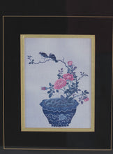 Load image into Gallery viewer, Pair of Framed Asian Bird and Floral Vase Prints with Gold Mats 16.5 x 18.5
