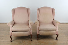 Load image into Gallery viewer, Pair of Pale Pink Reclining Wingback Chairs