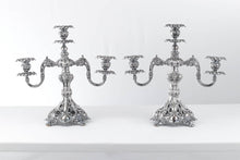 Load image into Gallery viewer, Pair of Reed and Barton Renaissance Silver Candelabras with Glass Holders