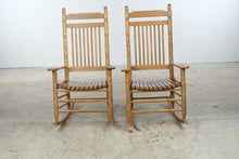Load image into Gallery viewer, Pair of Cracker Barrel Solid Oak High Back Rocking Chairs