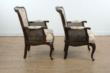 Load image into Gallery viewer, Pair Traditional Upholstered Armchairs with Cane Sides and Cabriole Legs