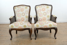 Load image into Gallery viewer, Pair Traditional Upholstered Armchairs with Cane Sides and Cabriole Legs