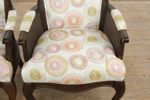 Load image into Gallery viewer, Pair Traditional Upholstered Armchairs with Cane Sides and Cabriole Legs