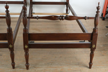 Load image into Gallery viewer, Pair of Mahogany Twin Poster Beds with Turned Spindle Footboards