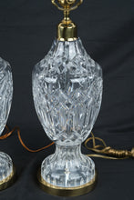Load image into Gallery viewer, Waterford Crystal Table Lamps Pair Brass Base Cut Crystal Accent Lamps