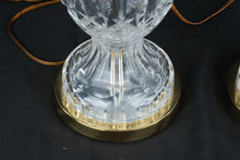 Load image into Gallery viewer, Waterford Crystal Table Lamps Pair Brass Base Cut Crystal Accent Lamps
