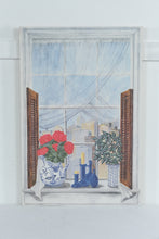 Load image into Gallery viewer, Pair of Vintage Signed Still Life Drawings “Rosalinde Berlet” – Window Floral City Scene Art Set 23.5x35