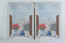 Load image into Gallery viewer, Pair of Vintage Signed Still Life Drawings “Rosalinde Berlet” – Window Floral City Scene Art Set 23.5x35