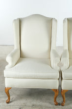 Load image into Gallery viewer, Pair of Traditional Wingback Lounge Chairs in Ivory Upholstery with Queen Anne Legs