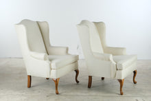 Load image into Gallery viewer, Pair of Traditional Wingback Lounge Chairs in Ivory Upholstery with Queen Anne Legs