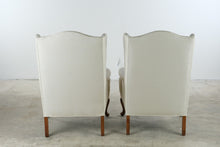 Load image into Gallery viewer, Pair of Traditional Wingback Lounge Chairs in Ivory Upholstery with Queen Anne Legs