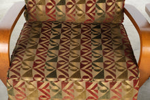 Load image into Gallery viewer, Pair of Contemporary Lounge Chairs with Ottoman Curved Wood Arms Geometric Upholstery