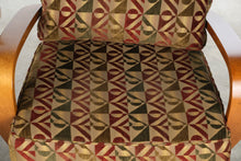 Load image into Gallery viewer, Pair of Contemporary Lounge Chairs with Ottoman Curved Wood Arms Geometric Upholstery