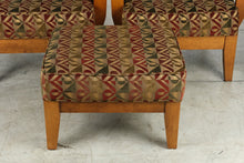 Load image into Gallery viewer, Pair of Contemporary Lounge Chairs with Ottoman Curved Wood Arms Geometric Upholstery