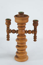 Load image into Gallery viewer, Pair Turned Wood Candelabra Candle Holders 3 Arm Rustic 12 Inch