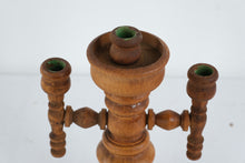Load image into Gallery viewer, Pair Turned Wood Candelabra Candle Holders 3 Arm Rustic 12 Inch