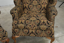 Load image into Gallery viewer, Pair of Traditional Wingback Chairs with Damask Upholstery and Claw Feet