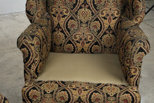 Load image into Gallery viewer, Pair of Traditional Wingback Chairs with Damask Upholstery and Claw Feet