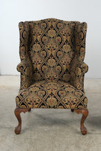 Load image into Gallery viewer, Pair of Traditional Wingback Chairs with Damask Upholstery and Claw Feet