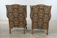 Load image into Gallery viewer, Pair of Traditional Wingback Chairs with Damask Upholstery and Claw Feet