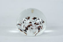 Load image into Gallery viewer, Art Glass Paperweight Clear Glass Controlled Bubble and Brown White Ribbon Design