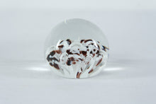 Load image into Gallery viewer, Art Glass Paperweight Clear Glass Controlled Bubble and Brown White Ribbon Design