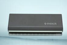 Load image into Gallery viewer, Parker Arrow Twist Flighter GT Pen & Pencil Set – Brushed Stainless Steel with Gold Trim, Vintage Boxed Writing Set