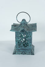 Load image into Gallery viewer, PartyLite Verdigris Metal Lantern Candle Holder – 13" Tall – Decorative Tealight Lantern