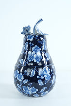 Load image into Gallery viewer, Bombay Blue & White Porcelain Pear Jar with Butterfly Lid – 14" Tall • Decorative Lidded Container