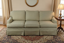 Load image into Gallery viewer, Pearson Custom Upholstery Three Cushion Sofa in Pale Green Diamond Pattern Fabric