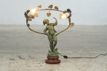 Load image into Gallery viewer, Antique French Art Nouveau Figural Boy Lamp Pecheur 2 Light Spelter 19 Inch
