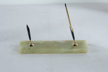 Load image into Gallery viewer, Mid Century Onyx Desk Pen Holder Double Pen Set Black and Gold 11 Inch