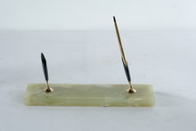 Load image into Gallery viewer, Mid Century Onyx Desk Pen Holder Double Pen Set Black and Gold 11 Inch