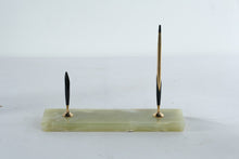 Load image into Gallery viewer, Mid Century Onyx Desk Pen Holder Double Pen Set Black and Gold 11 Inch