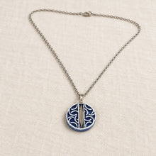 Load image into Gallery viewer, Black and White Ceramic Pendant Necklace Silver Tone Chain Abstract Geometric Design