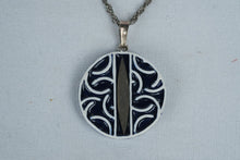 Load image into Gallery viewer, Black and White Ceramic Pendant Necklace Silver Tone Chain Abstract Geometric Design