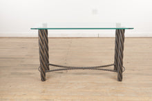 Load image into Gallery viewer, Pewter Console Table with Rubbed Gold