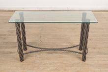 Load image into Gallery viewer, Pewter Console Table with Rubbed Gold
