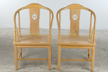 Load image into Gallery viewer, Pair of Chinese Chippendale Style Elm Horseshoe Arm Dining Chairs with Cane Seats