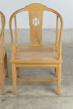 Load image into Gallery viewer, Pair of Chinese Chippendale Style Elm Horseshoe Arm Dining Chairs with Cane Seats