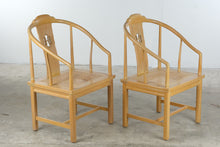 Load image into Gallery viewer, Pair of Chinese Chippendale Style Elm Horseshoe Arm Dining Chairs with Cane Seats