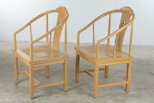 Load image into Gallery viewer, Pair of Chinese Chippendale Style Elm Horseshoe Arm Dining Chairs with Cane Seats