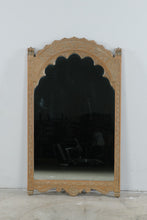 Load image into Gallery viewer, Hand Carved Wood Jharokha Arch Wall Mirror Floral Whitewash Boho 39 Inch